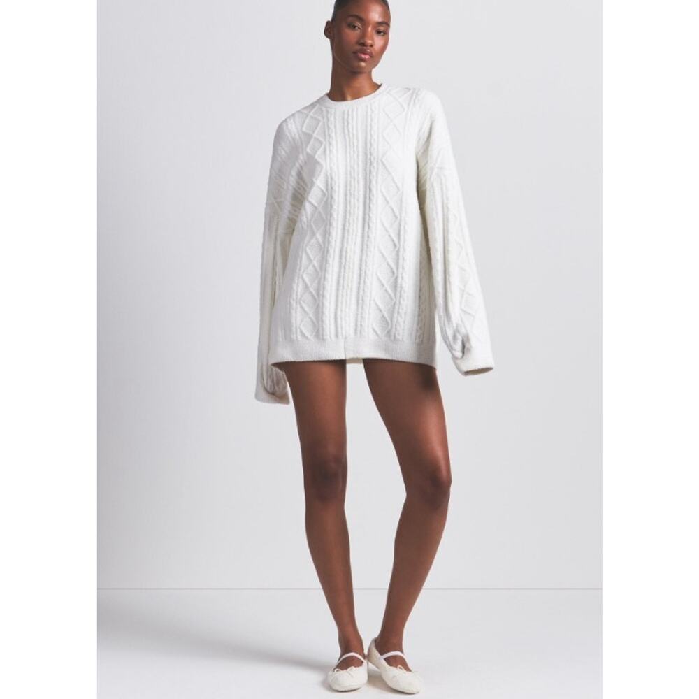 Skims Cozy Cable Knit Oversized Crewneck Pullover PL-PLO-7112W Ivory L/XL - Picture 2 of 5